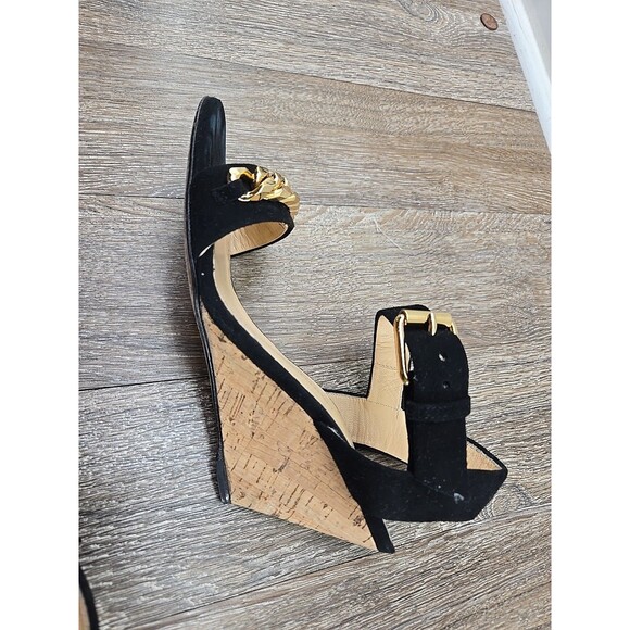 Giuseppe Zanotti Design Women's 36.5 (US 6) Black Suede Cork Wedges Gold Chain - Picture 4 of 16